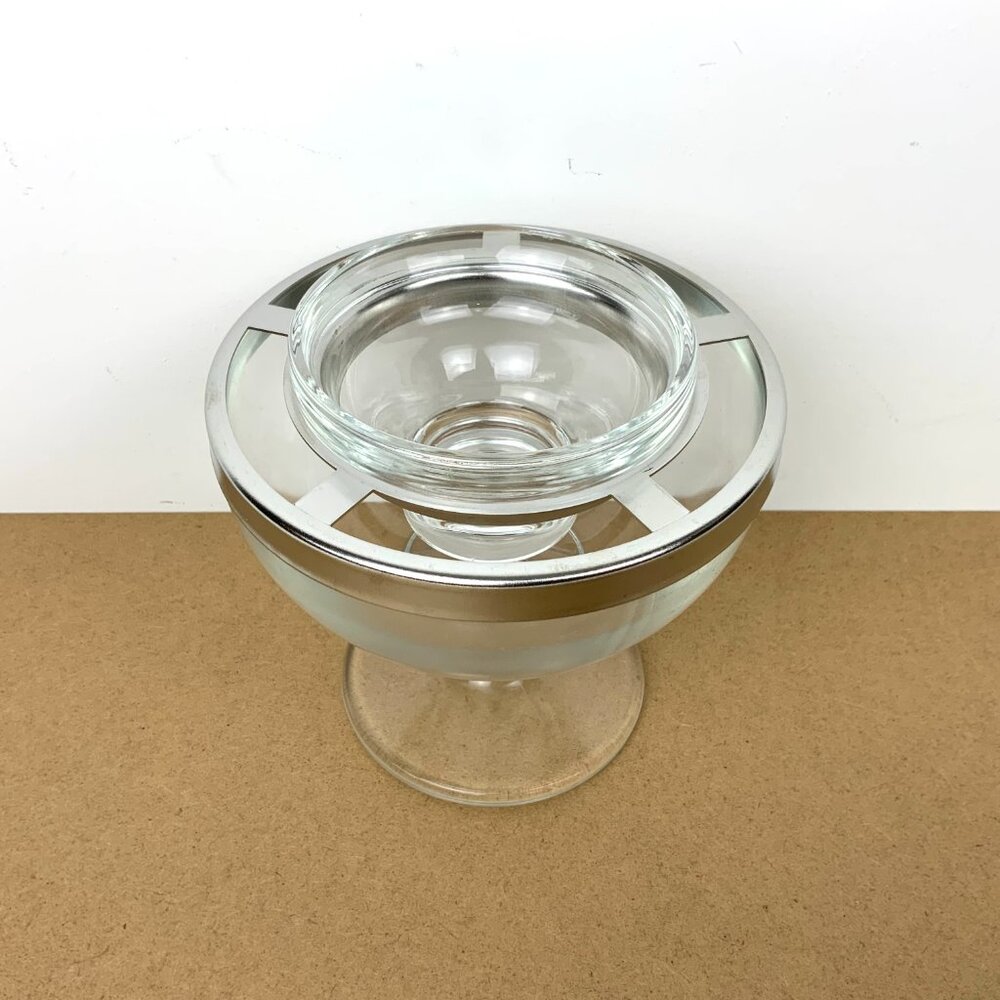 Vintage Glass Stainess Steel Ring Caviar Shrimp Cocktail Icer Server - Picture 11 of 16